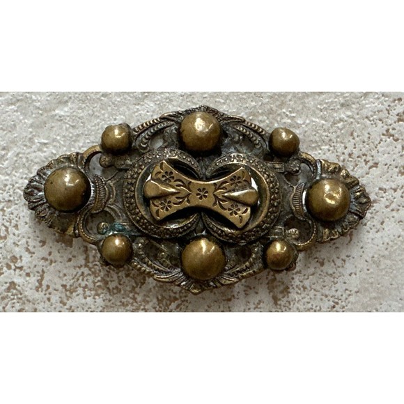 Antique Brooch Pin Jewelry 100+ Years Old Brass Metal C Clasp